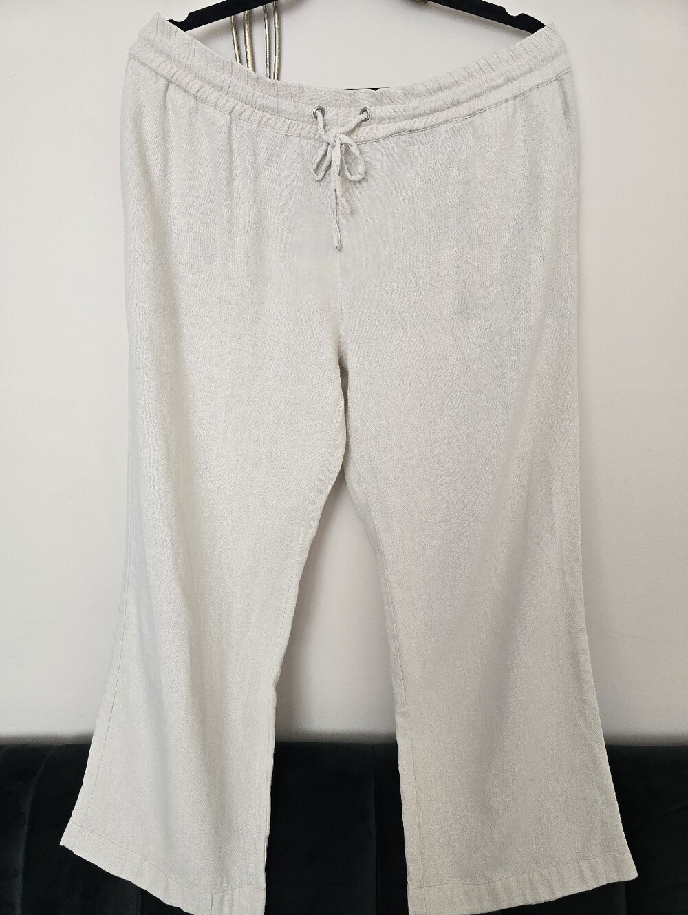 XXI Forever 21 linen  Women's Cream Wide Leg Drawstring Pants Size L